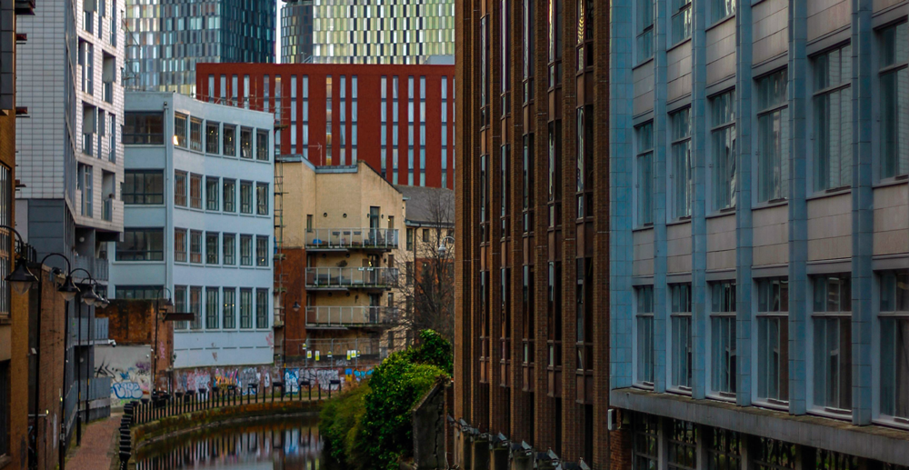 Manchester city centre buildings over the canal